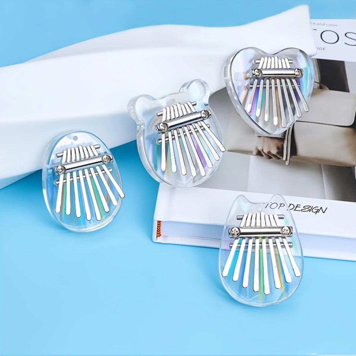 Kalimba Thumb Piano - Miwayer 8-Tasten-Mini-Kalimba, Regenbogenfarben, transparentes Herz, Kristall,