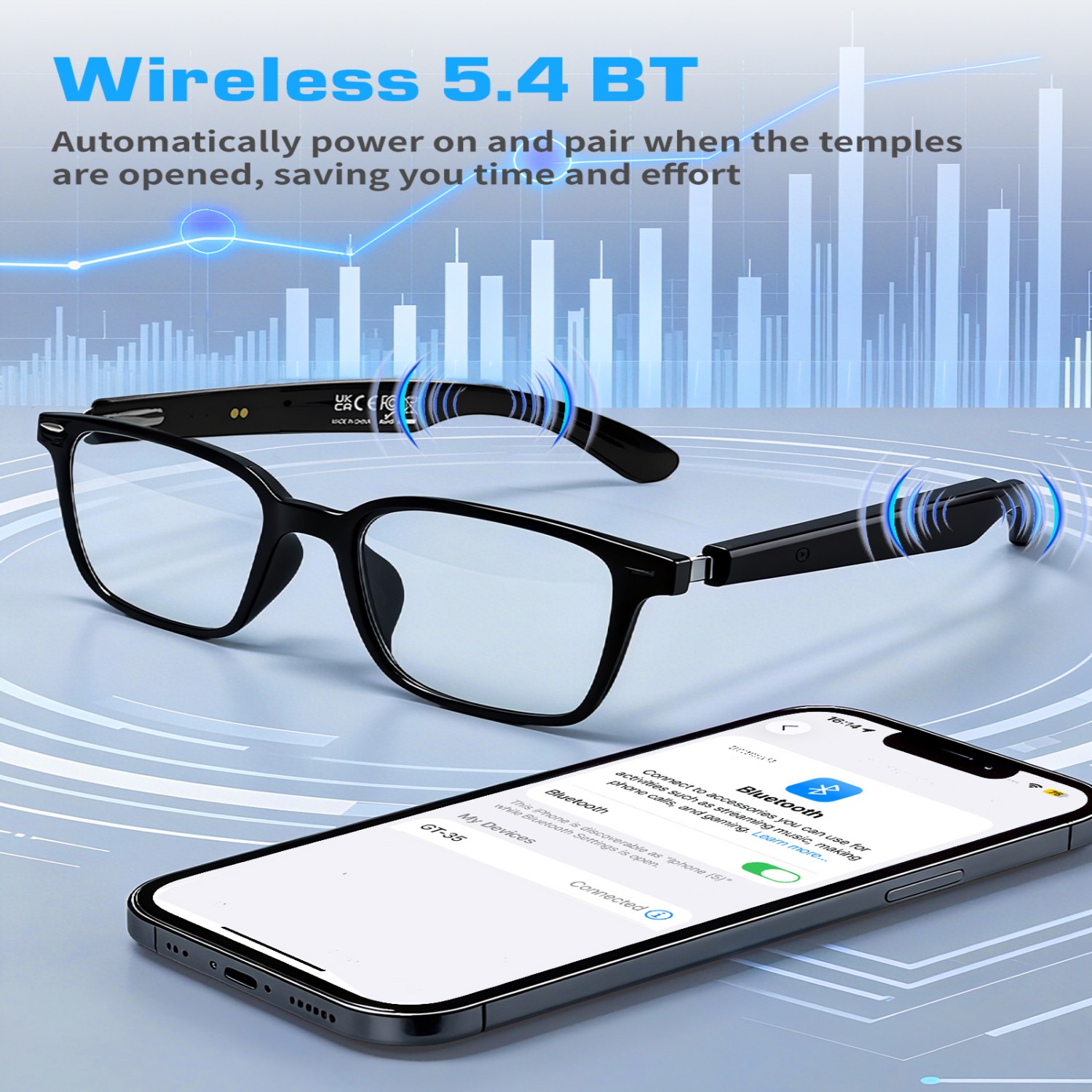 Audio With Music Ai - GT35 Smart-Brille mit KI-Übersetzung, Open-Ear-Audio, Freisprechfunktion,
