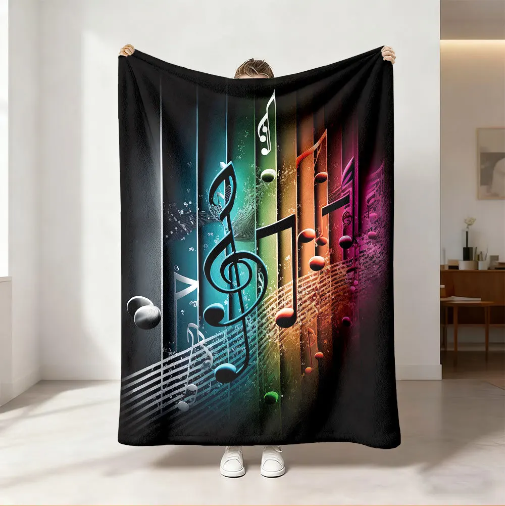 Audio To Music Sheet - Überwurfdecke, lebendige Neon-Regenbogen-Musiknoten, Audio-Notenblatt, gemütliche Decke
