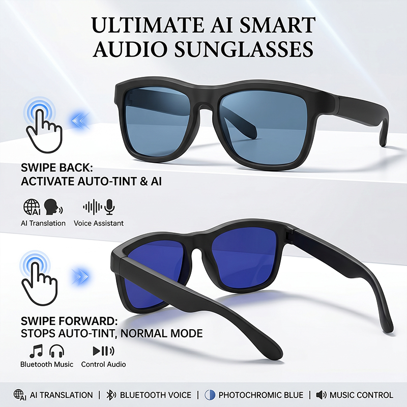 Audio With Music Ai - KI-Übersetzungs-Smart-Touch-Sonnenbrille mit automatischer Photochromie für Damen